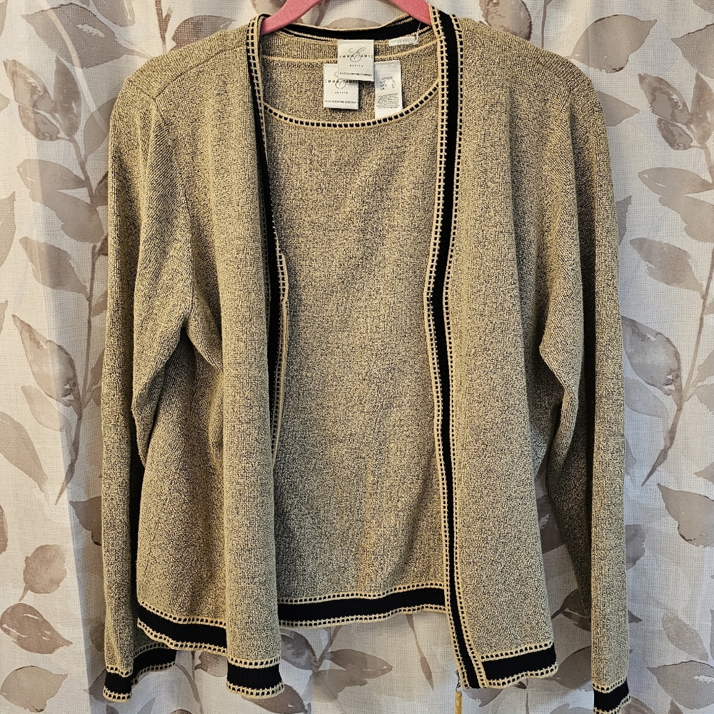 Emma James Half Zip Sweater Cardigan Long Sleeve Undershirt Tan Black Trim XLP